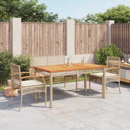Havemøbelsæt med bord, bænk og 2 stole med hynder - beige