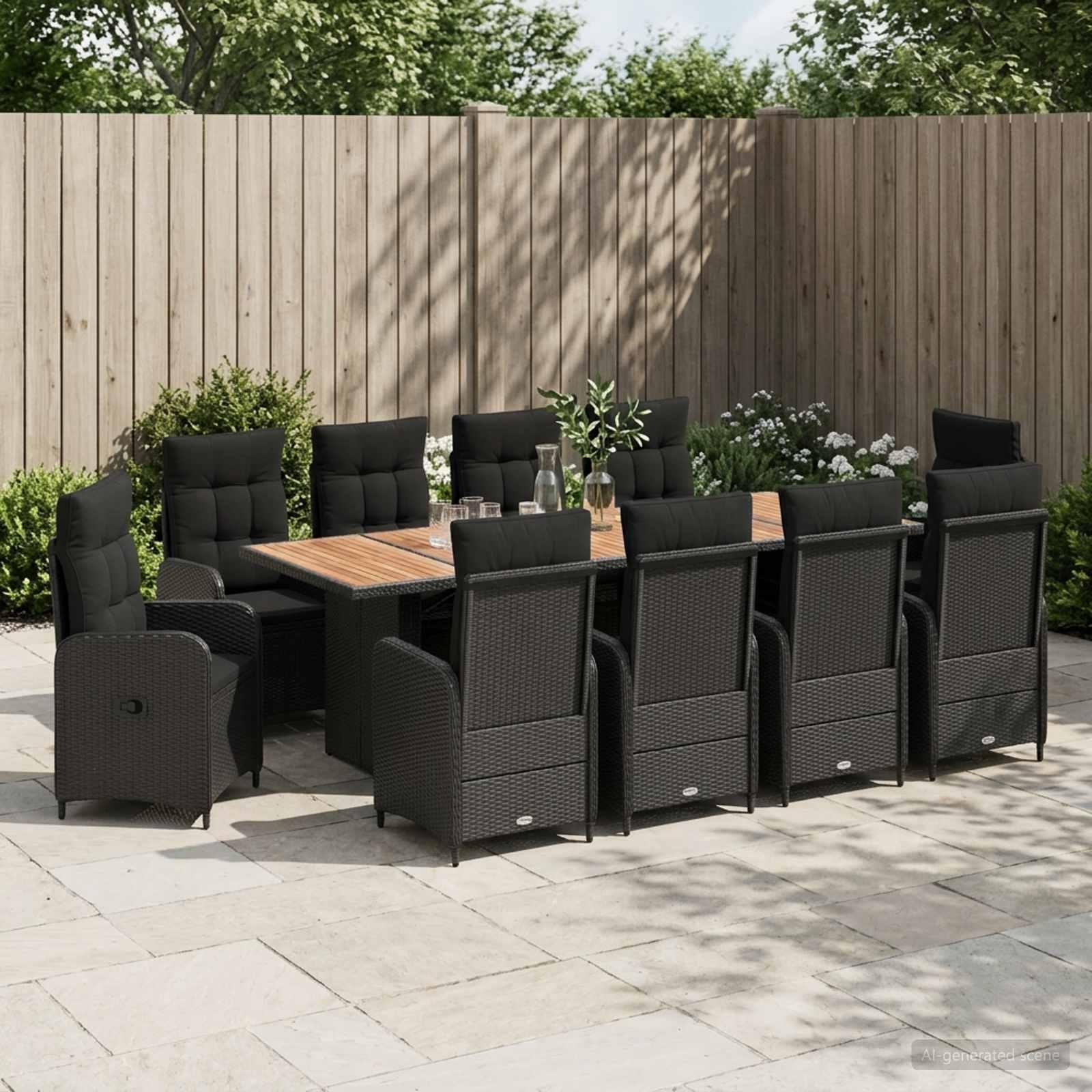 Havemøbelsæt med bord og 10 stole - sort polyrattan Havemøbelsæt med bord og 10 stole - sort polyrattan