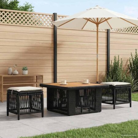 Havemøbelsæt med bord og 2 skamler i polyrattan - beige/creme