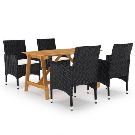 Havemøbelsæt med spisebord og 4 stole - sort, 5 dele