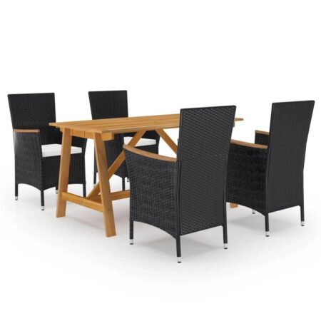 Havemøbelsæt med spisebord og 4 stole - sort/creme
