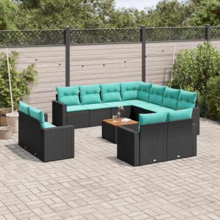 Havesofasæt 12 dele med hynder og bord i polyrattan - sort/blå