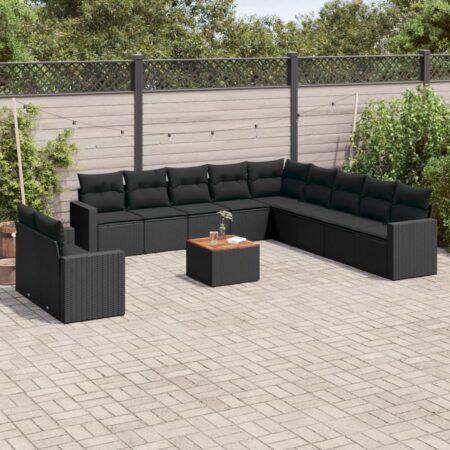 Havesofasæt 12 dele med hynder og bord - sort polyrattan