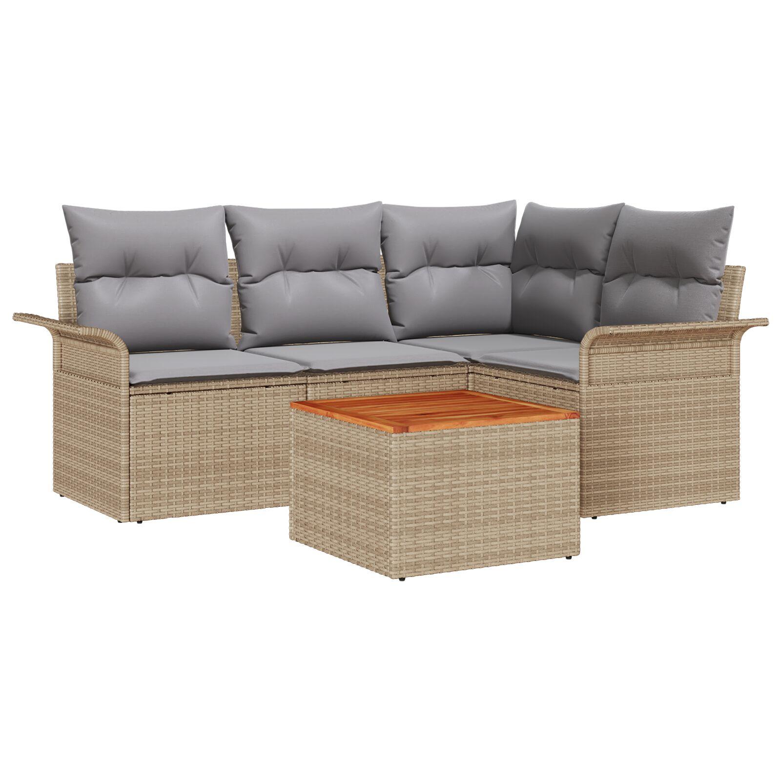 Havesofasæt 5 dele med bord - beige og lys grå Havesofasæt 5 dele med bord - beige og lys grå