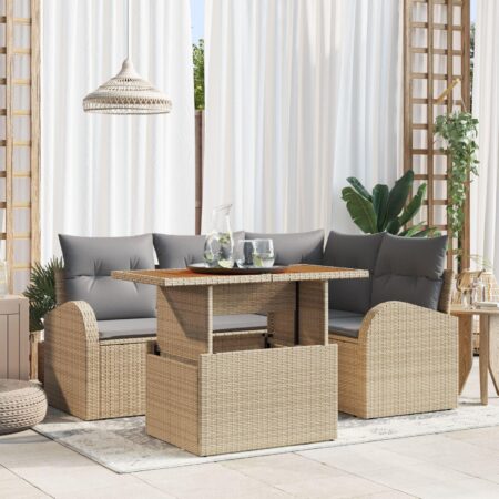 Havesofasæt 5 dele med bord - beige og lysegrå