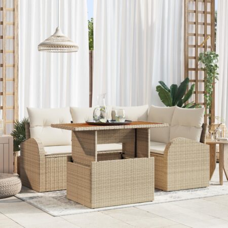 Havesofasæt 5 dele med bord og opbevaring - beige/creme