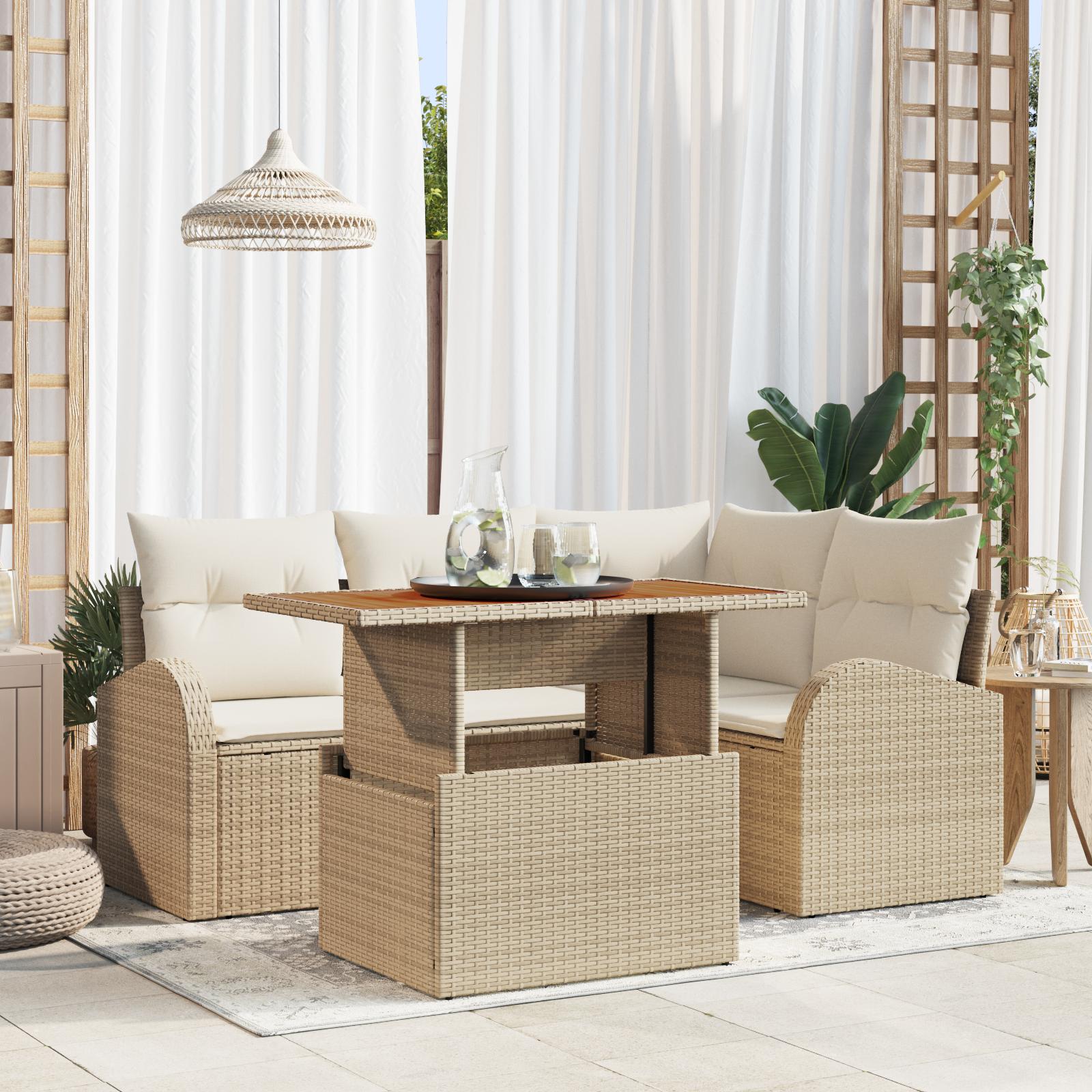 Havesofasæt 5 dele med bord og opbevaring - beige/creme Havesofasæt 5 dele med bord og opbevaring - beige/creme