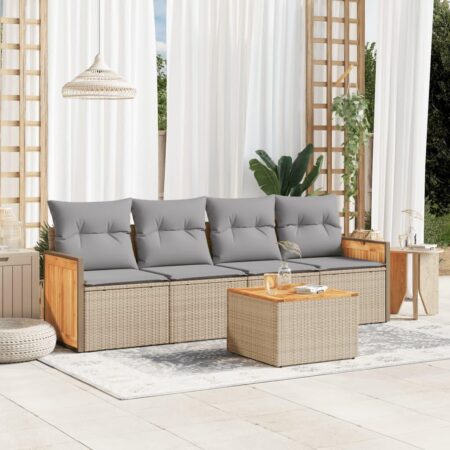 Havesofasæt 5 dele med hynder og bord - beige/lysegrå