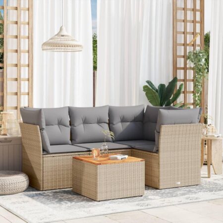 Havesofasæt 5 dele med hynder og bord i polyrattan - beige