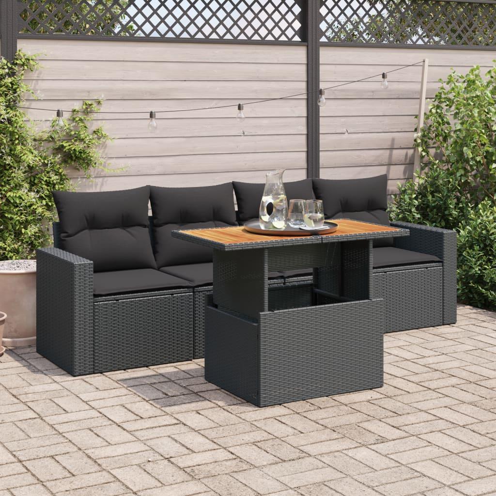 Havesofasæt 5 dele med hynder og bord - sort polyrattan Havesofasæt 5 dele med hynder og bord - sort polyrattan