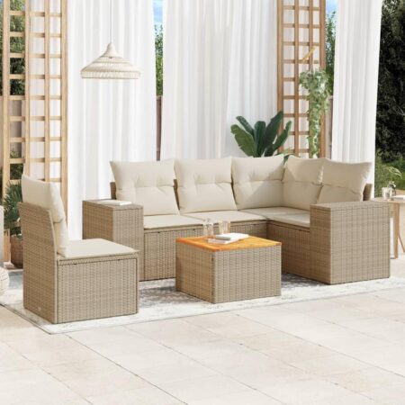 Havesofasæt 6 dele med hynder og bord - beige polyrattan