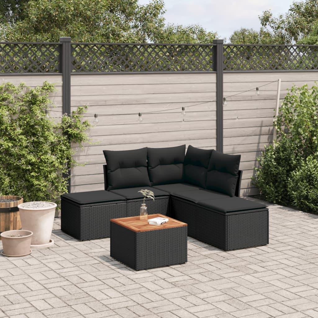 Havesofasæt 6 dele med hynder og bord i polyrattan - sort Havesofasæt 6 dele med hynder og bord i polyrattan - sort