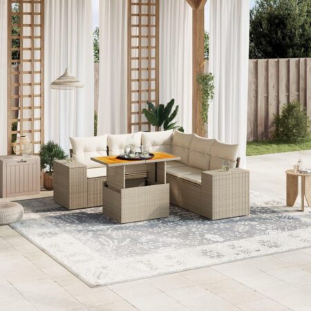 Havesofasæt 6 dele med hynder og justerbart bord - beige