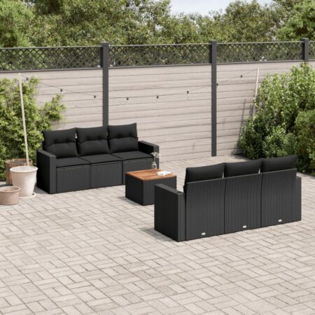 Havesofasæt 7 dele i polyrattan med hynder og bord - sort