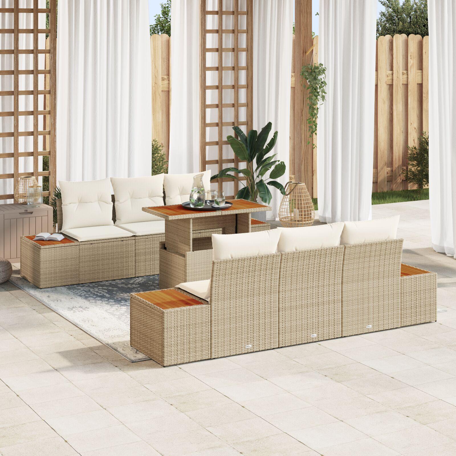 Havesofasæt 7 dele med bord - beige og creme Havesofasæt 7 dele med bord - beige og creme