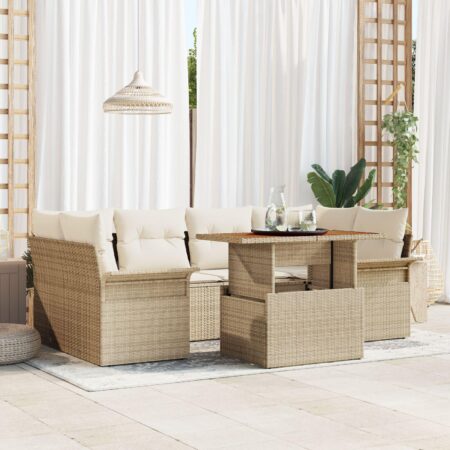 Havesofasæt 7 dele med bord og opbevaring - beige/creme