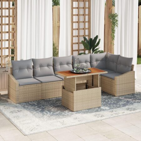 Havesofasæt 7 dele med bord og opbevaring - beige/grå