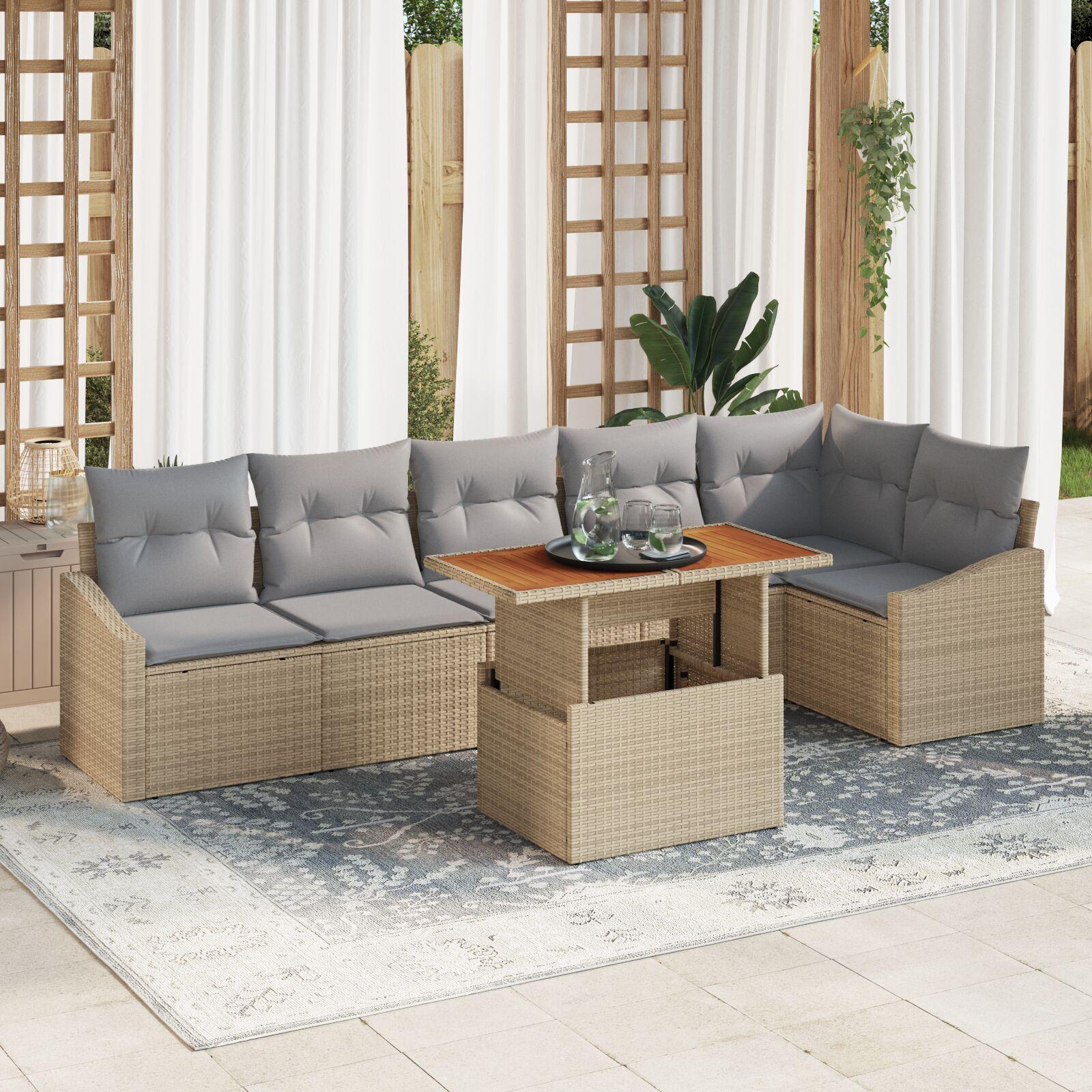 Havesofasæt 7 dele med bord og opbevaring - beige/grå Havesofasæt 7 dele med bord og opbevaring - beige/grå