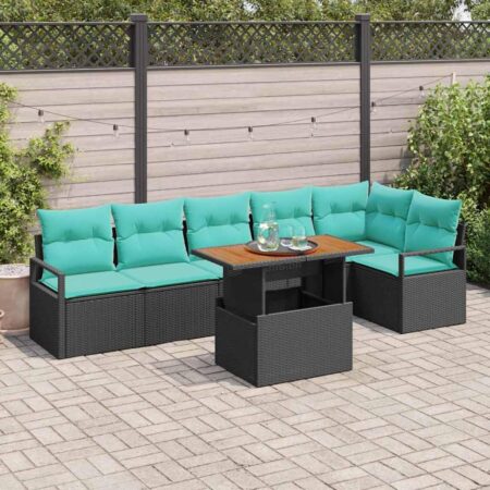 Havesofasæt 7 dele med bord - sort og teal