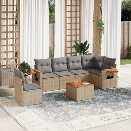 Havesofasæt 7 dele med hynder og bord - beige