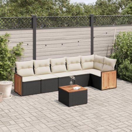 Havesofasæt 7 dele med hynder og bord i polyrattan - sort