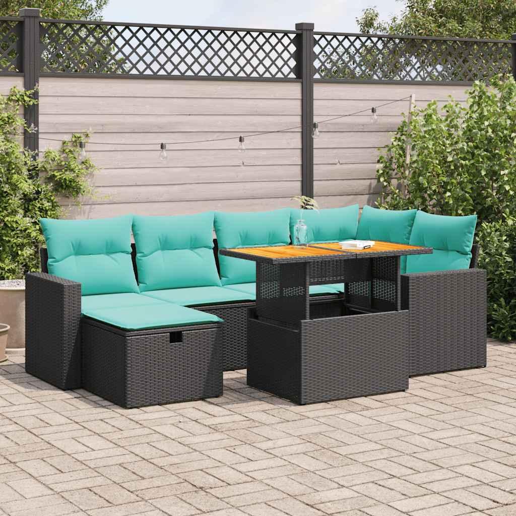 Havesofasæt 7 dele med hynder og bord i polyrattan Havesofasæt 7 dele med hynder og bord i polyrattan