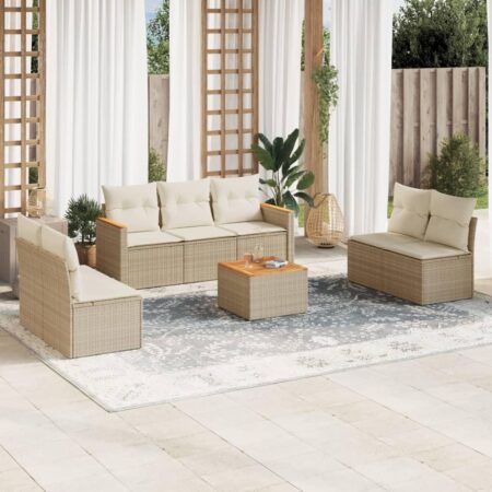 Havesofasæt 8 dele med hynder og bord i polyrattan - beige