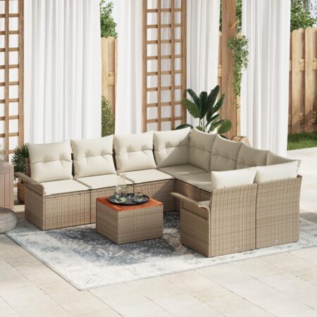 Havesofasæt 9 dele i polyrattan med bord - beige og creme