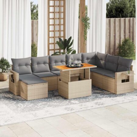 Havesofasæt 9 dele med hynder og bord - beige