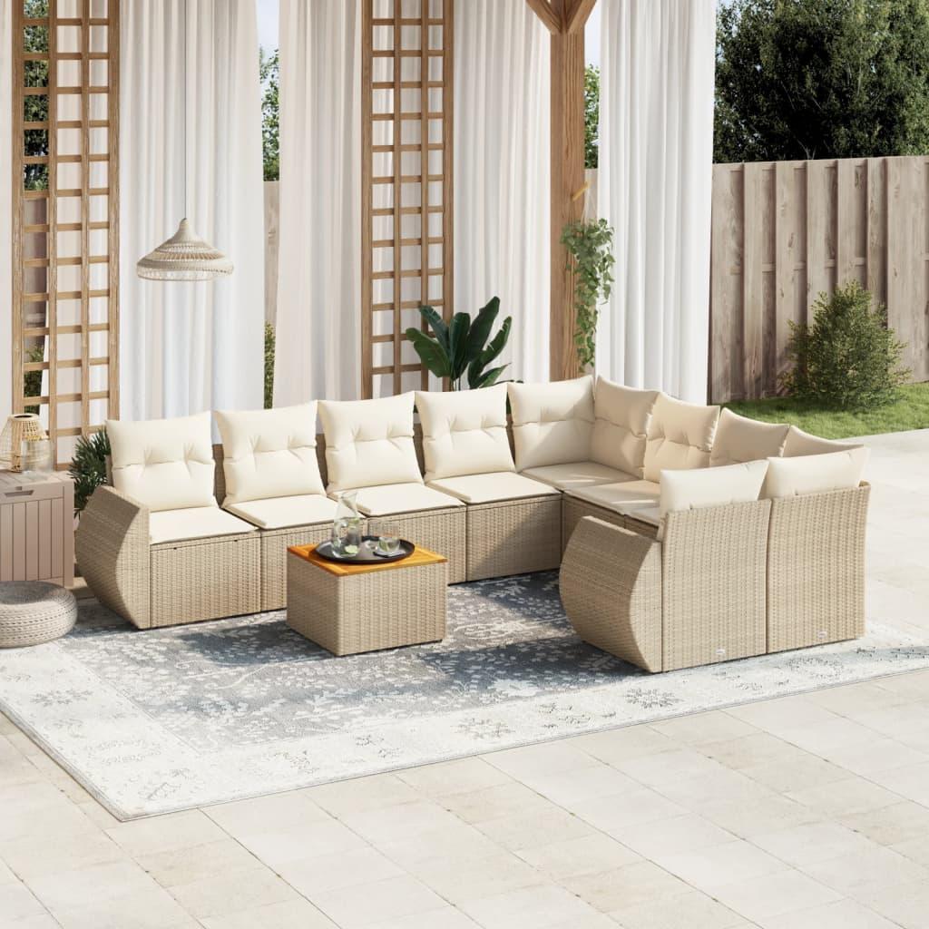 Havesofasæt 9 dele med hynder og bord i polyrattan - beige Havesofasæt 9 dele med hynder og bord i polyrattan - beige
