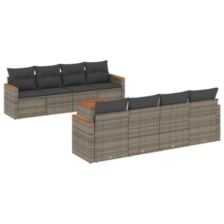 Havesofasæt 9 dele med hynder og bord i polyrattan - grå