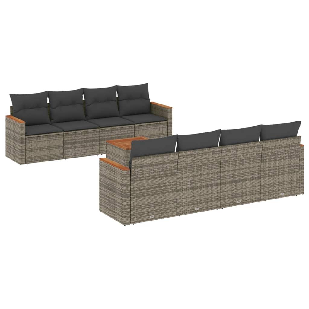 Havesofasæt 9 dele med hynder og bord i polyrattan - grå Havesofasæt 9 dele med hynder og bord i polyrattan - grå