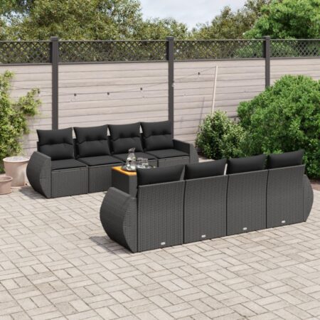 Havesofasæt 9 dele med hynder og bord i polyrattan - sort