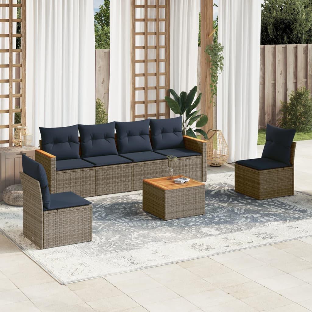 Havesofasæt i 7 dele med hynder og bord - grå polyrattan Havesofasæt i 7 dele med hynder og bord - grå polyrattan