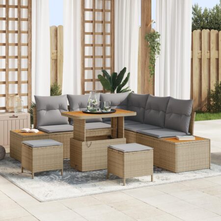 Havesofasæt i 8 dele med bord - beige poly rattan