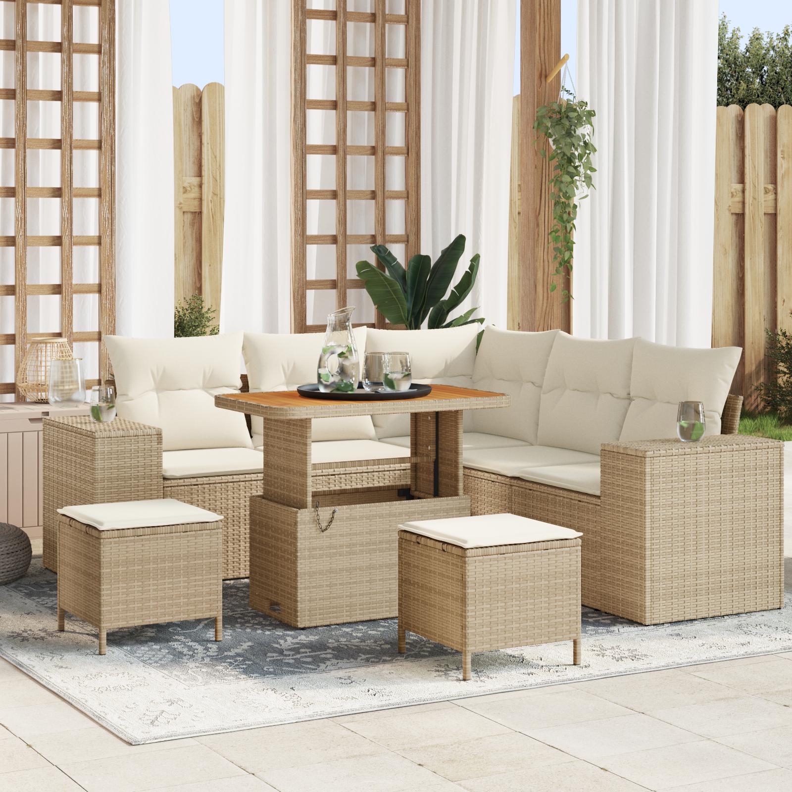 Havesofasæt i 8 dele med bord og 2 skamler - beige/creme Havesofasæt i 8 dele med bord og 2 skamler - beige/creme