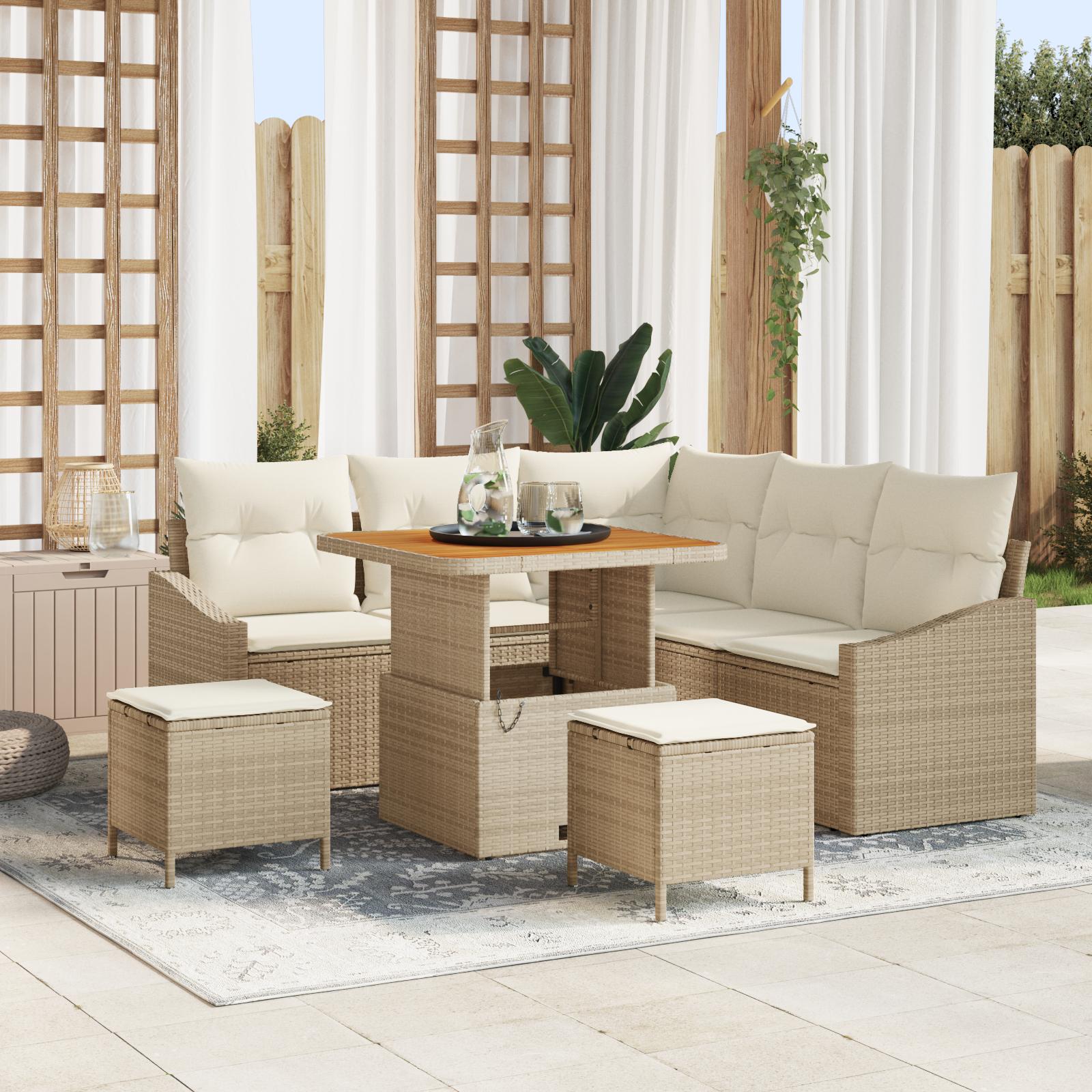 Havesofasæt i 8 dele med højdejusterbart bord - beige polyrattan Havesofasæt i 8 dele med højdejusterbart bord - beige polyrattan