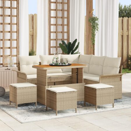Havesofasæt i 9 dele med bord - beige og creme