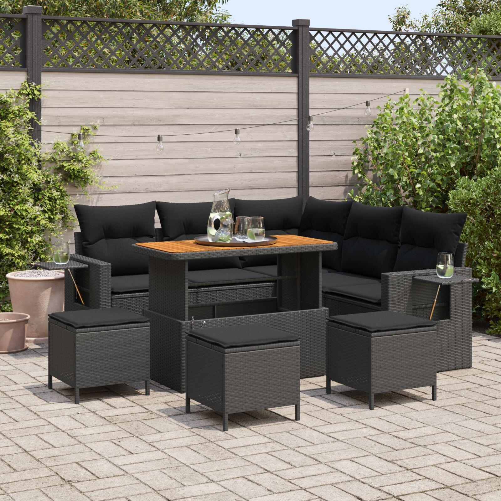 Havesofasæt i 9 dele med bord - sort polyrattan Havesofasæt i 9 dele med bord - sort polyrattan
