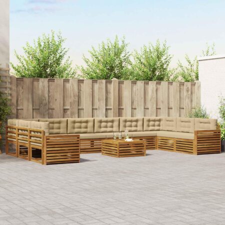 Havesofasæt i massivt akacietræ med bord - naturlig/beige
