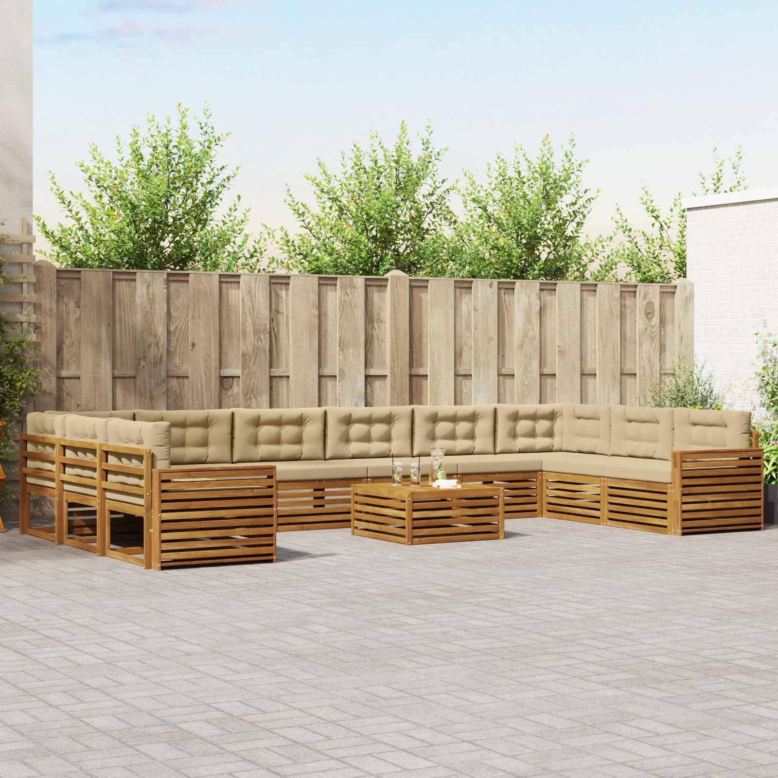 Havesofasæt i massivt akacietræ med bord - naturlig/beige Havesofasæt i massivt akacietræ med bord - naturlig/beige