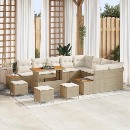 Havesofasæt i poly rattan med bord - beige