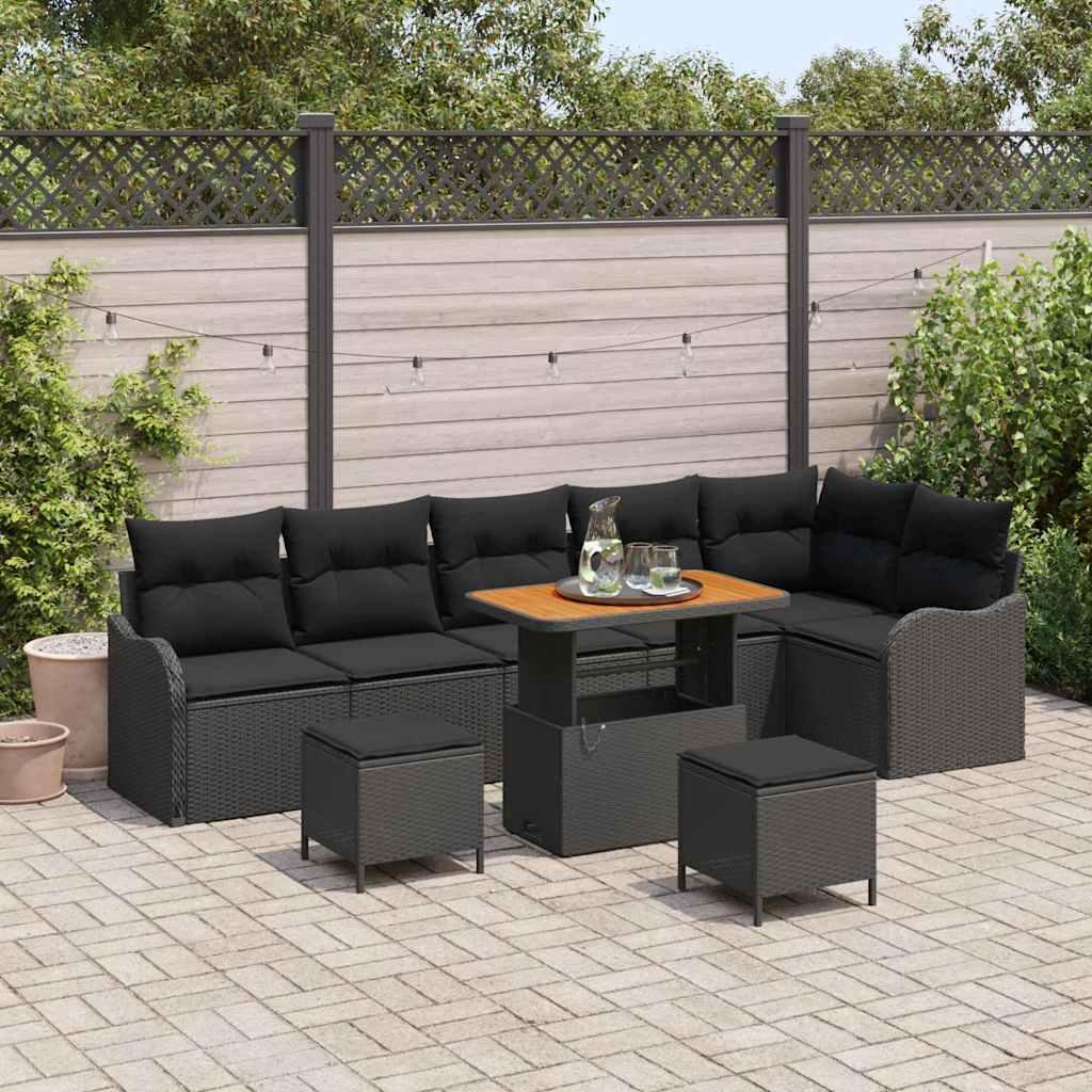 Havesofasæt i polyrattan 9 dele med bord - sort Havesofasæt i polyrattan 9 dele med bord - sort