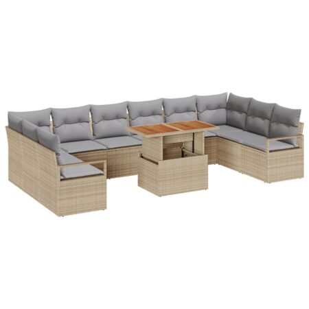 Havesofasæt i polyrattan med bord - beige/grå, 11 dele