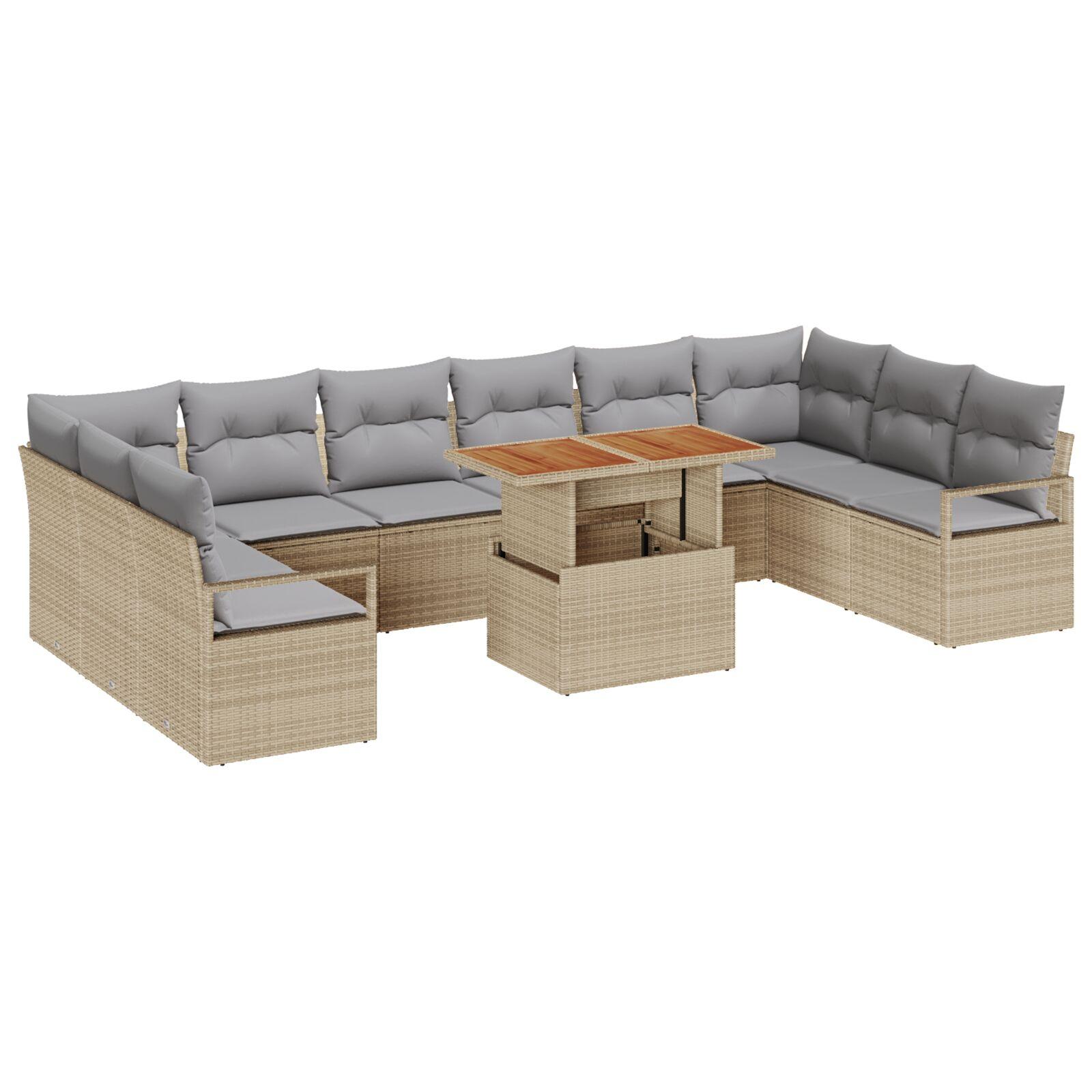 Havesofasæt i polyrattan med bord - beige/grå, 11 dele Havesofasæt i polyrattan med bord - beige/grå, 11 dele