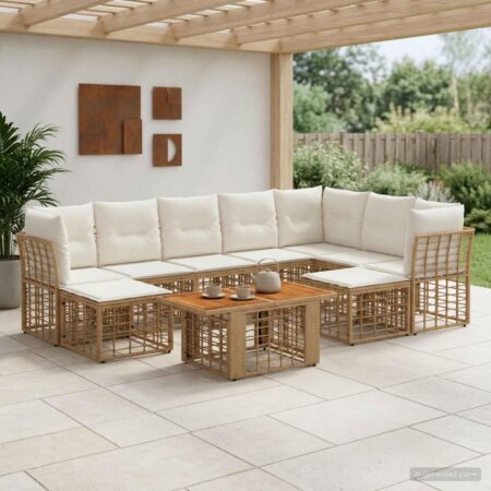 Havesofasæt i polyrattan med bord - naturlig og creme hvid
