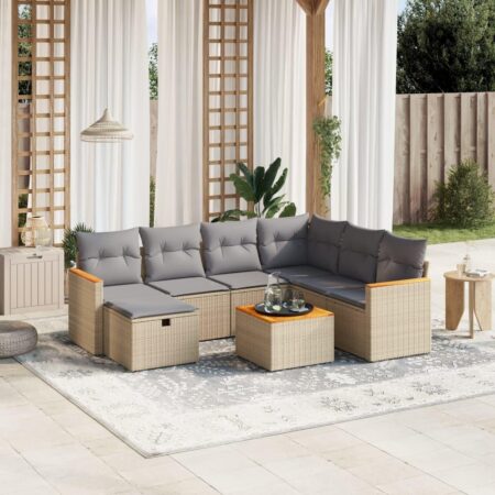 Havesofasæt i polyrattan med bord og hynder - beige