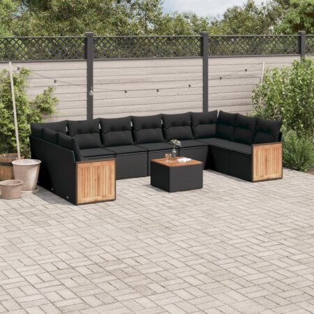 Havesofasæt i polyrattan med bord og hynder - sort