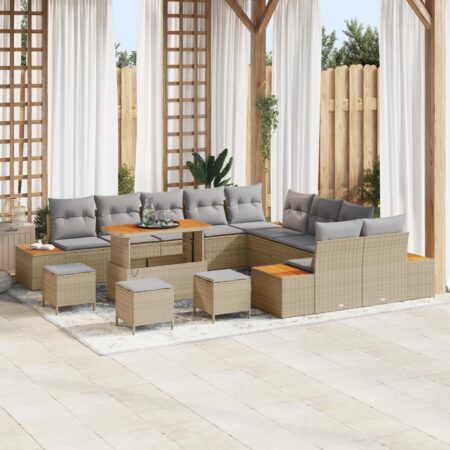 Havesofasæt i polyrattan med bord og opbevaring - beige