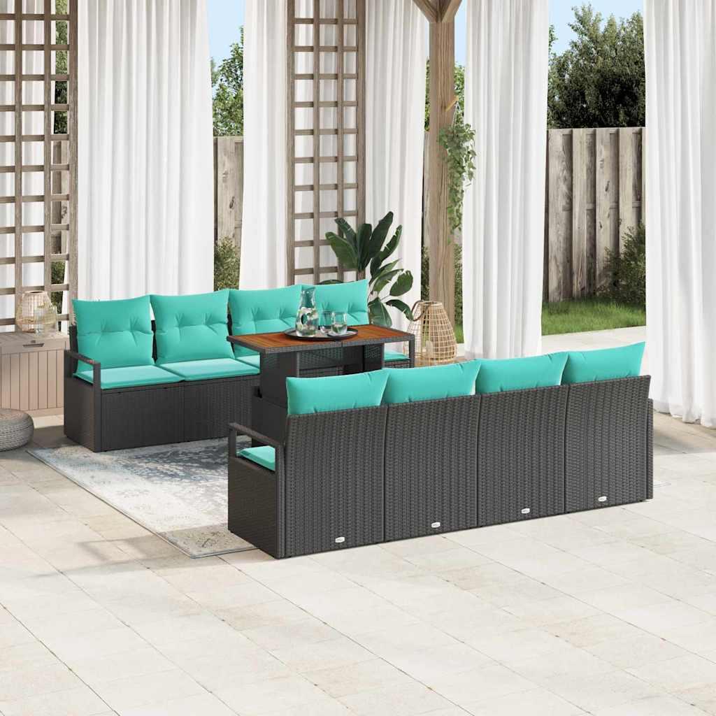 Havesofasæt i polyrattan med bord og opbevaring - sort og teal Havesofasæt i polyrattan med bord og opbevaring - sort og teal
